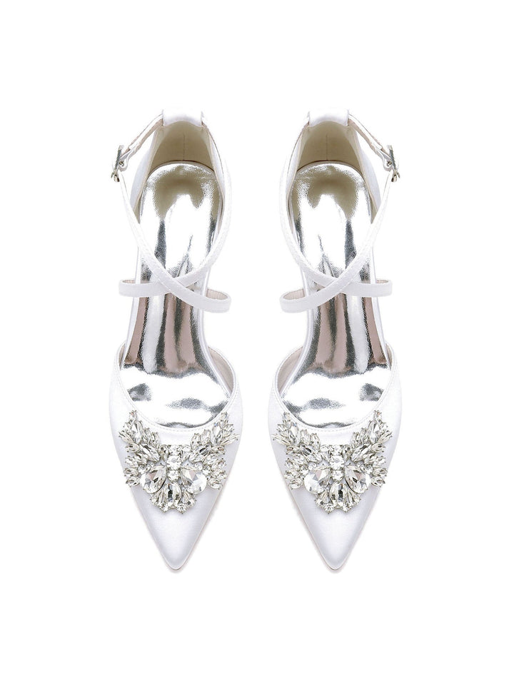 Chaussures de Mariage pour Femmes Chaussures de Mariée à Talons Hauts et Bout Pointu avec Strass