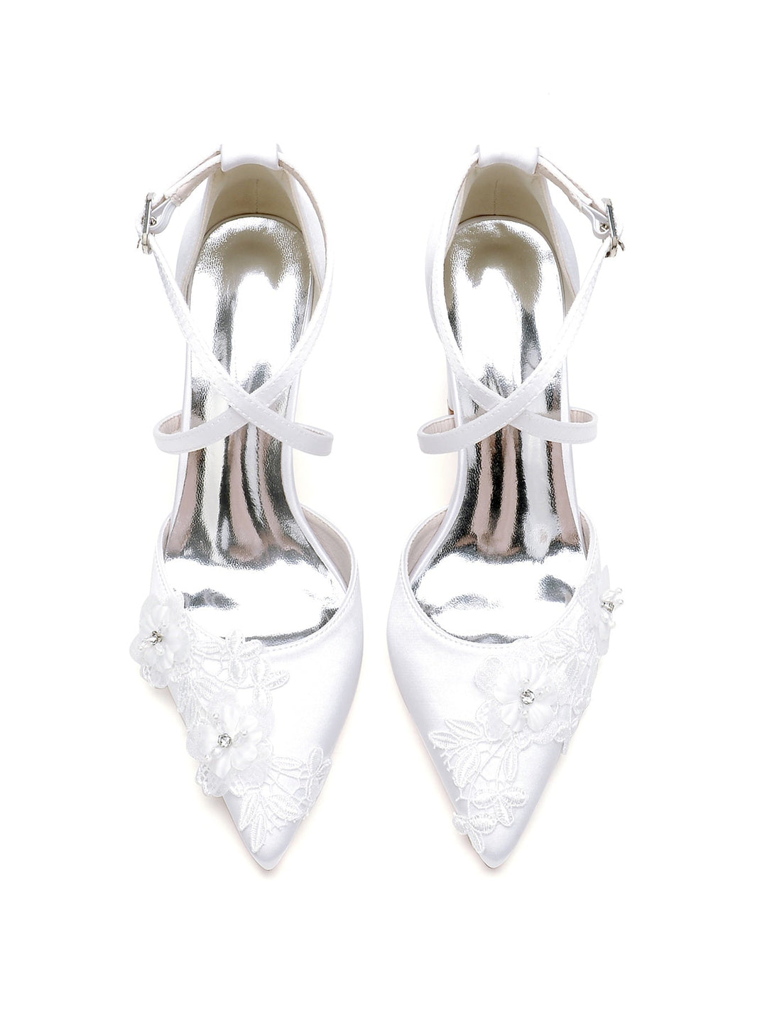 Chaussures de Mariage pour Femmes Applique Chaussures de Mariée à Talon Haut et Bout Pointu