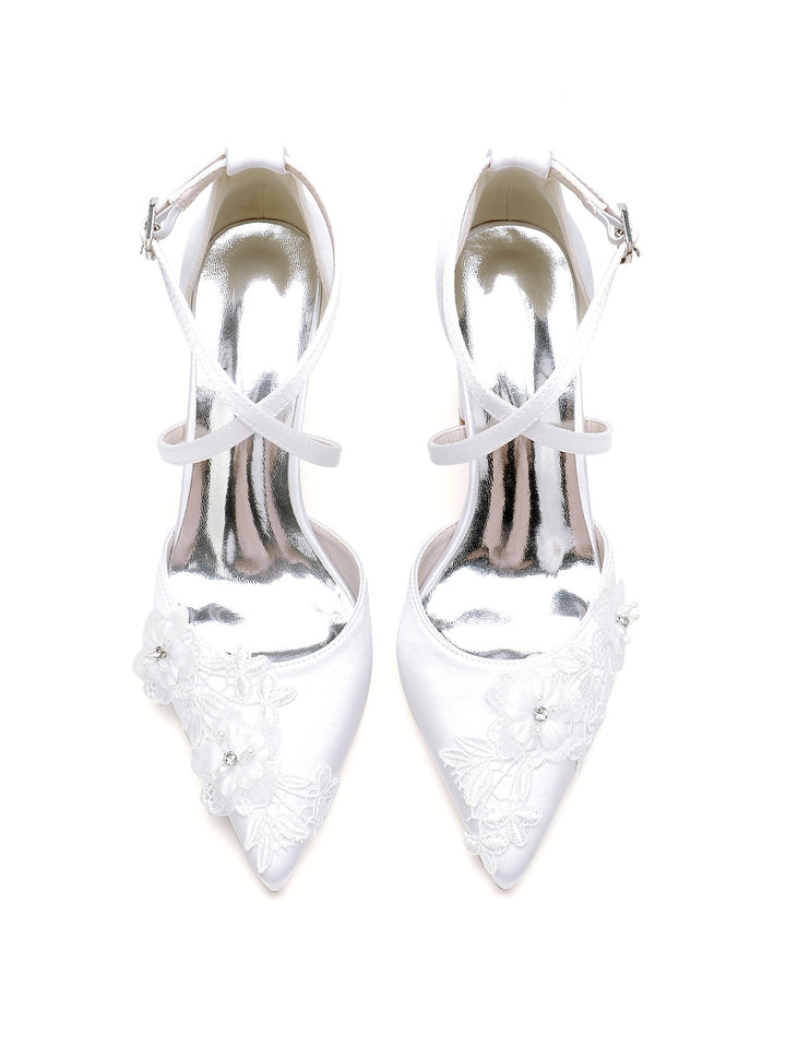 Chaussures de Mariage pour Femmes Applique Chaussures de Mariée à Talon Haut et Bout Pointu