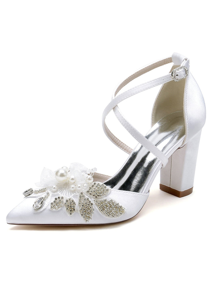 Chaussures de Mariée à Bout Pointu et Talon Aiguille en Dentelle