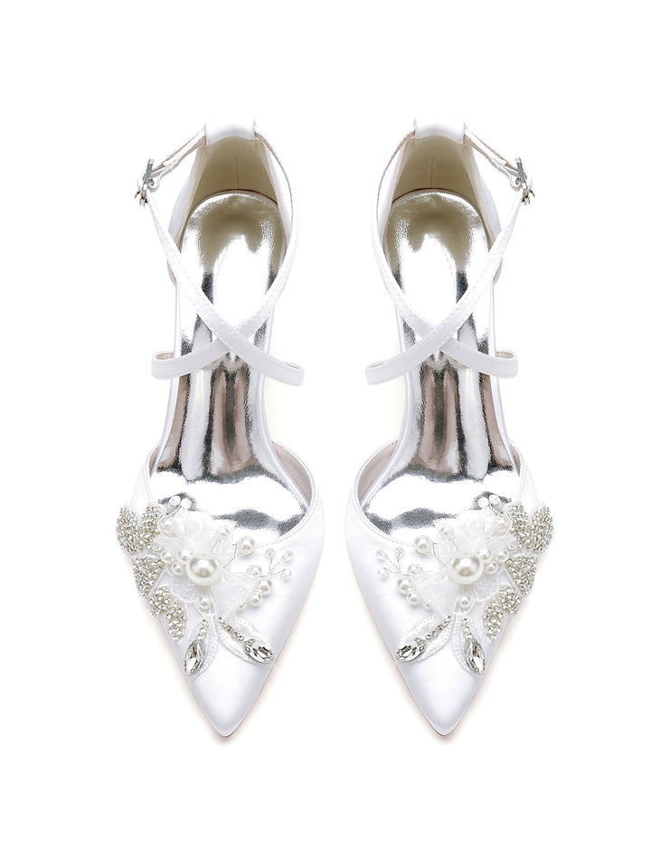 Chaussures de Mariée à Bout Pointu et Talon Aiguille en Dentelle