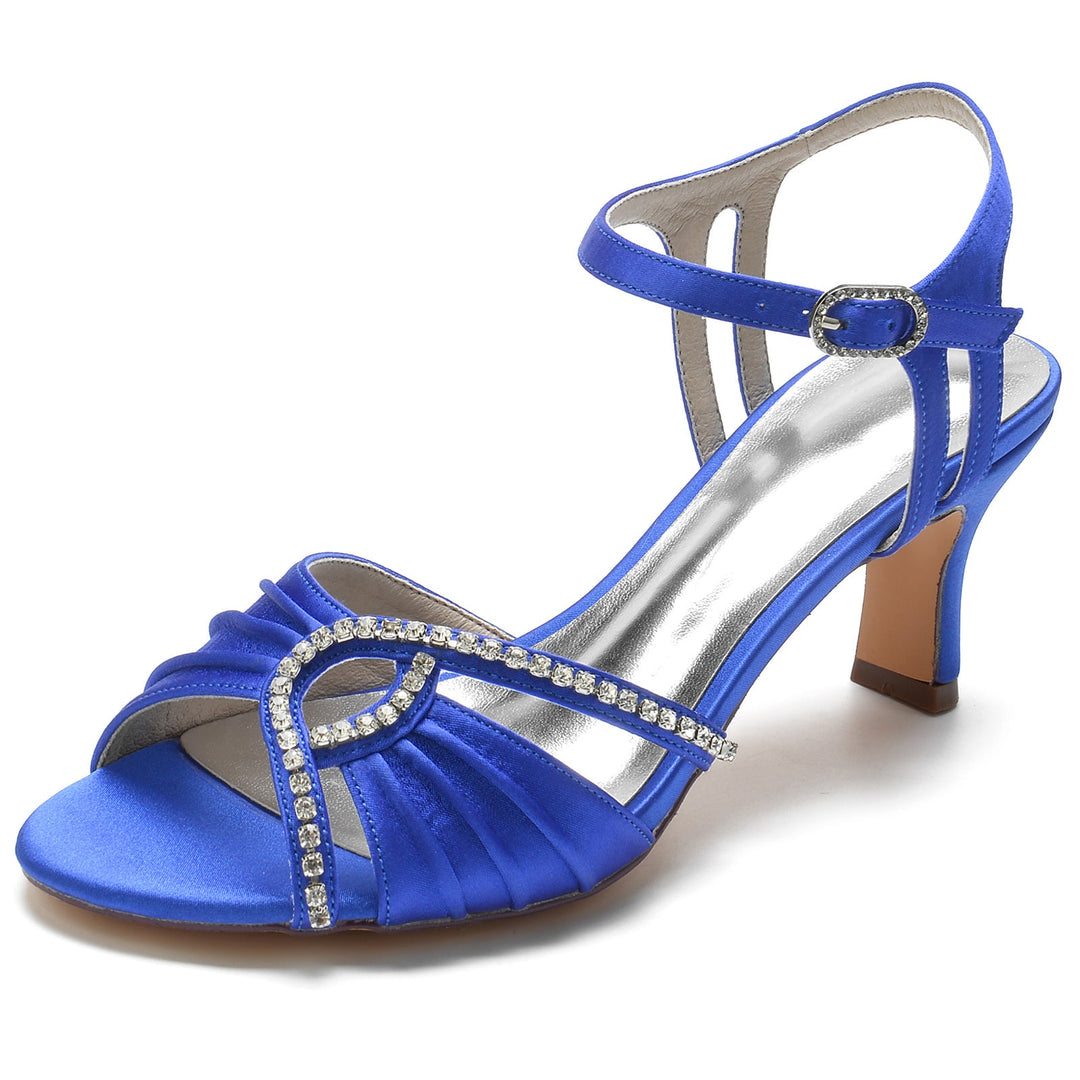 Chaussures de Mariage pour Femmes à Bout Ouvert, à Volants, à Boucle en Strass, à Talon Moyen