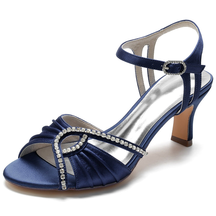 Chaussures de Mariage pour Femmes à Bout Ouvert, à Volants, à Boucle en Strass, à Talon Moyen