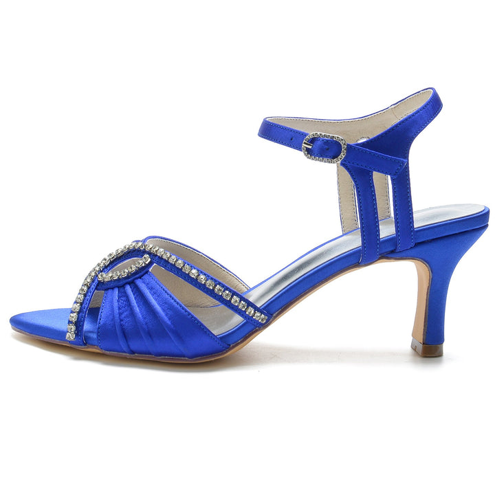 Chaussures de Mariage pour Femmes à Bout Ouvert, à Volants, à Boucle en Strass, à Talon Moyen
