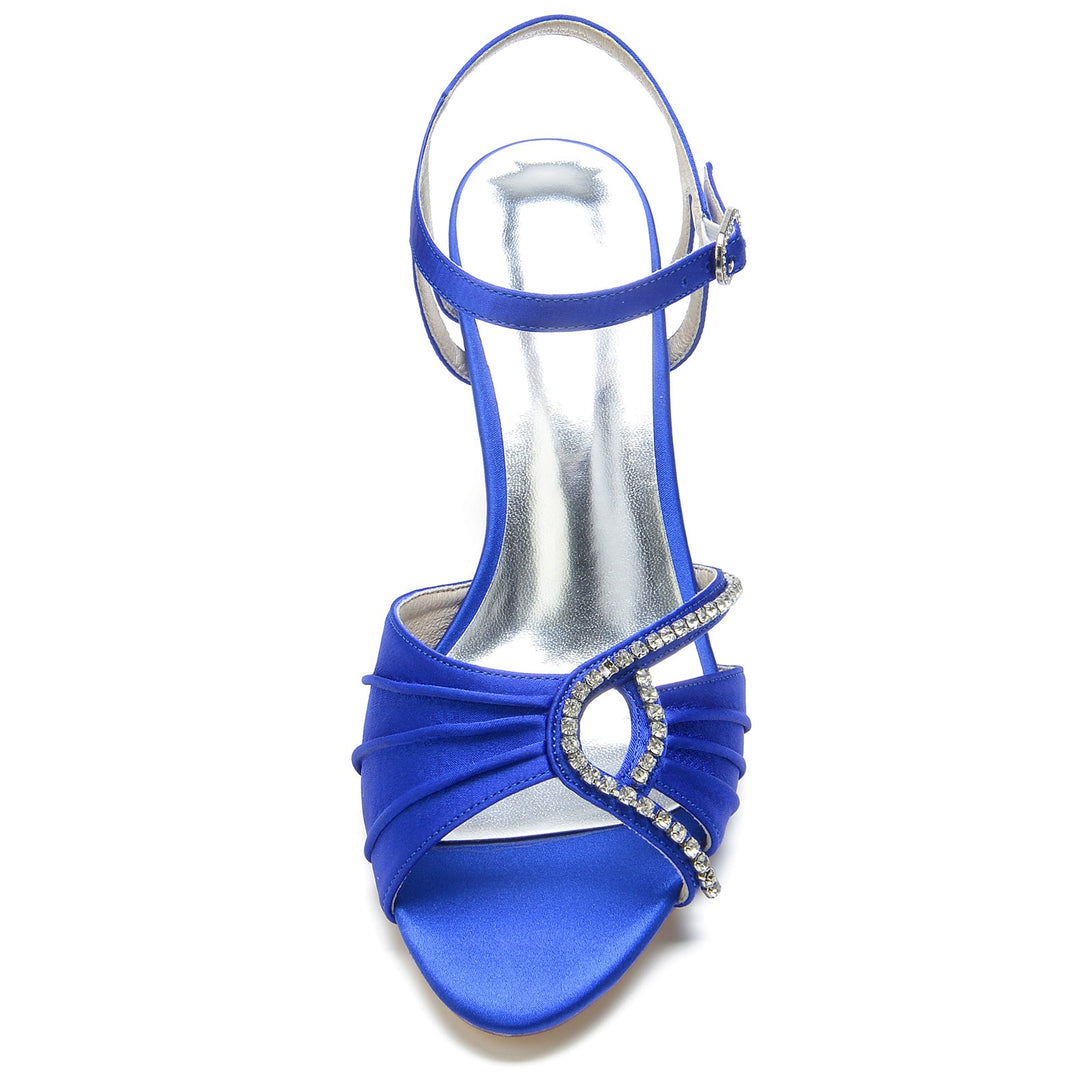 Chaussures de Mariage pour Femmes à Bout Ouvert, à Volants, à Boucle en Strass, à Talon Moyen