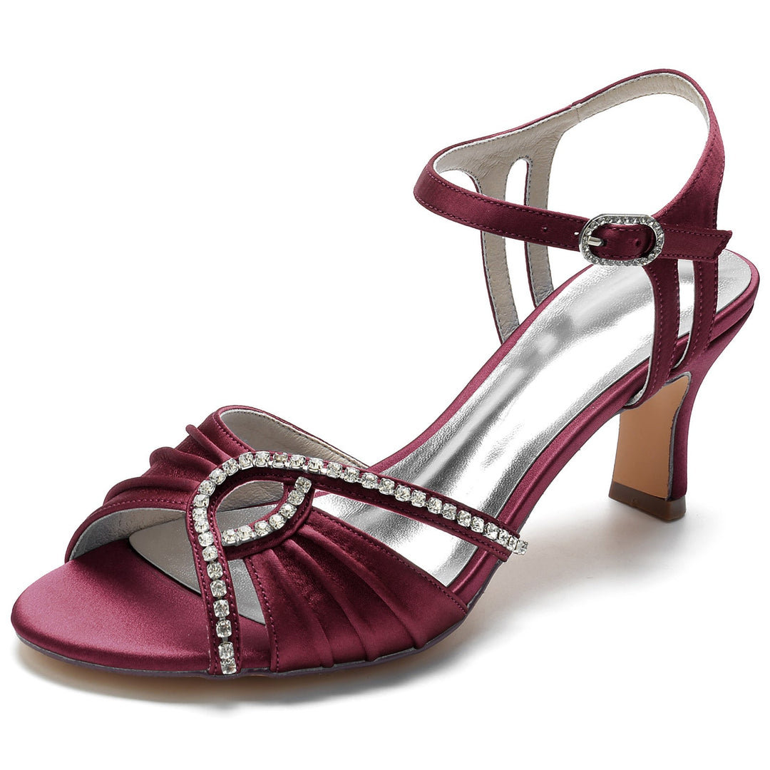 Chaussures de Mariage pour Femmes à Bout Ouvert, à Volants, à Boucle en Strass, à Talon Moyen
