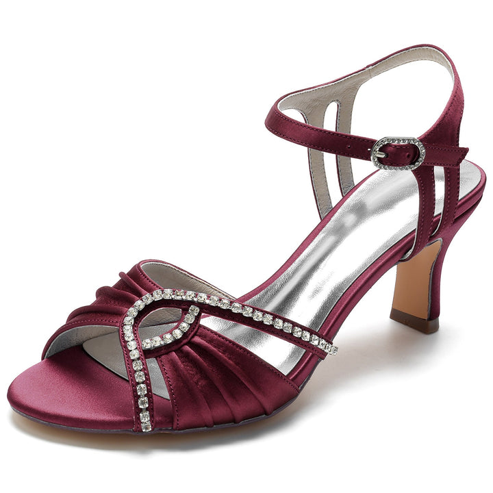 Chaussures de Mariage pour Femmes à Bout Ouvert, à Volants, à Boucle en Strass, à Talon Moyen