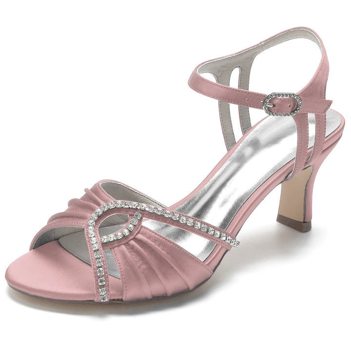 Chaussures de Mariage pour Femmes à Bout Ouvert, à Volants, à Boucle en Strass, à Talon Moyen