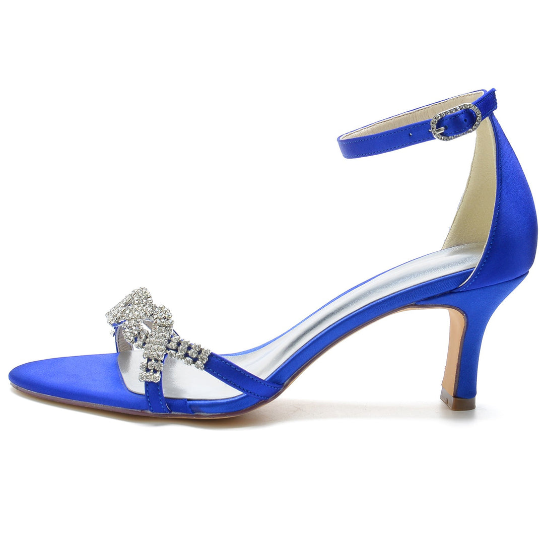 Chaussures de Mariage pour Femmes en Satin de Soie avec Strass et Boucle à Bout Ouvert