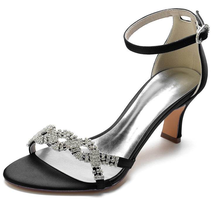 Chaussures de Mariage pour Femmes en Satin de Soie avec Strass et Boucle à Bout Ouvert