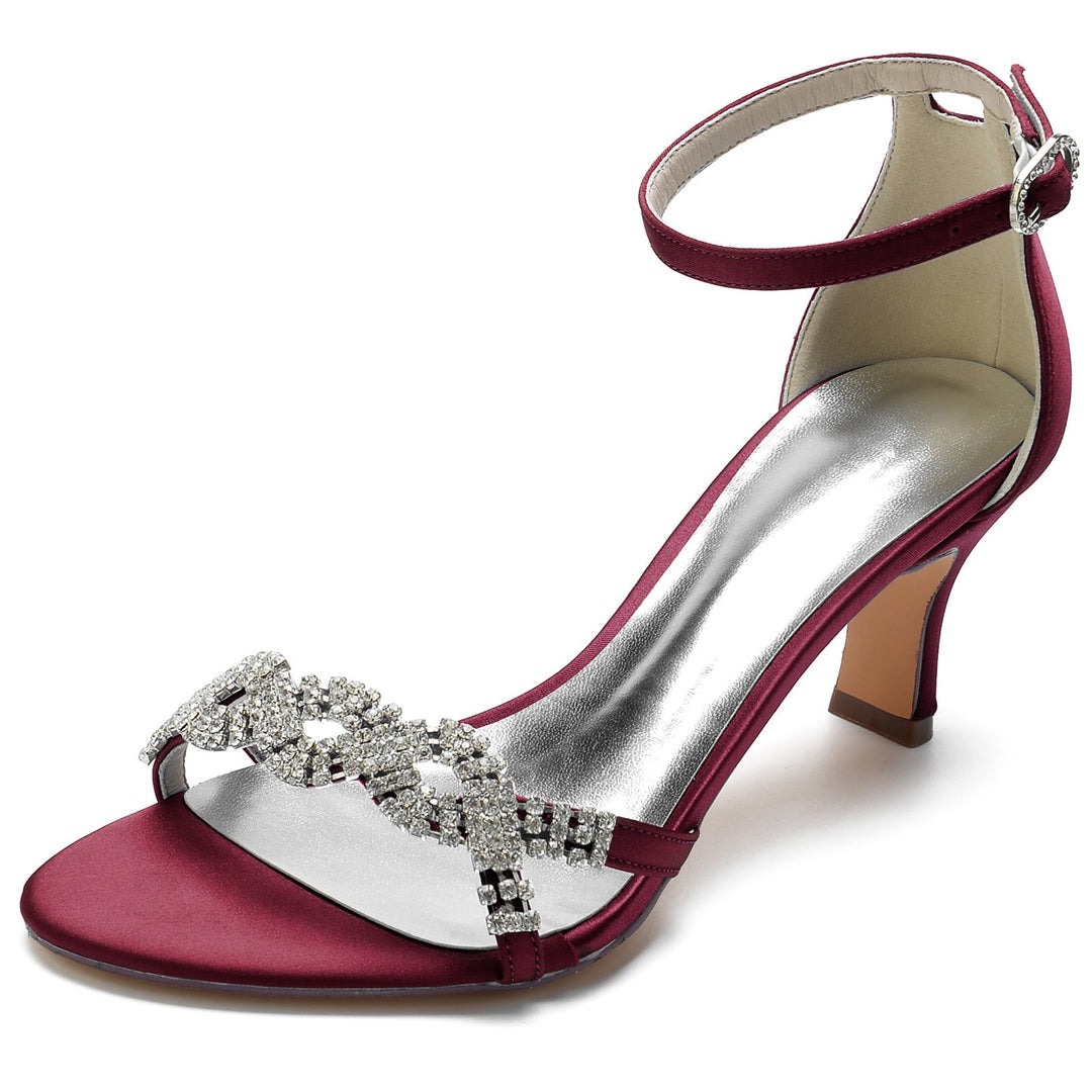 Chaussures de Mariage pour Femmes en Satin de Soie avec Strass et Boucle à Bout Ouvert
