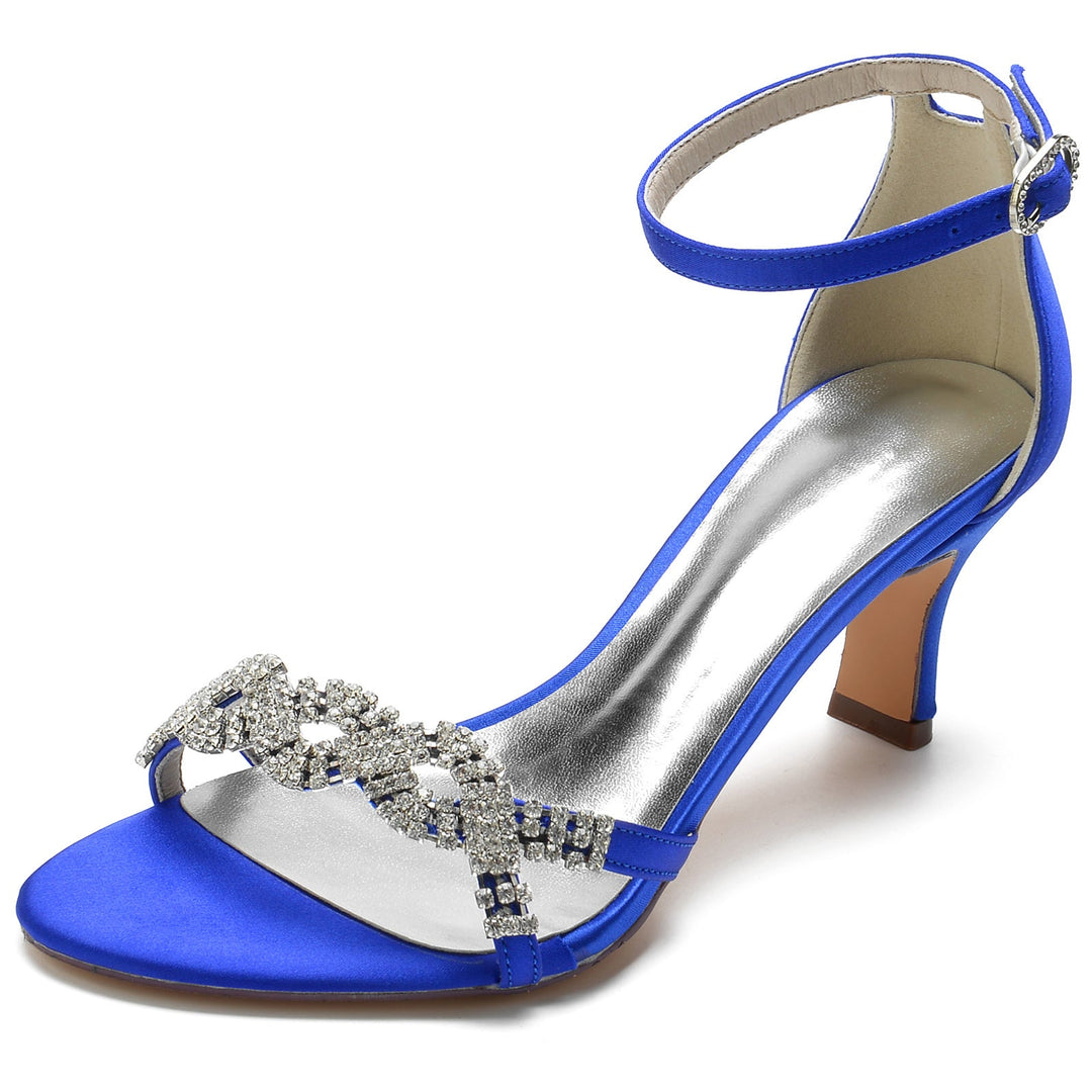 Chaussures de Mariage pour Femmes en Satin de Soie avec Strass et Boucle à Bout Ouvert