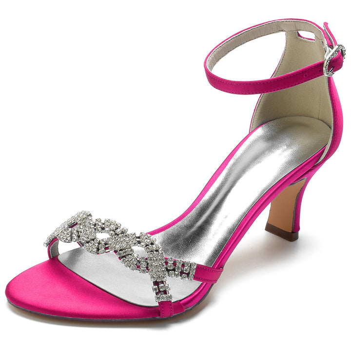 Chaussures de Mariage pour Femmes en Satin de Soie avec Strass et Boucle à Bout Ouvert