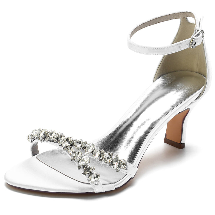 Chaussures de Mariage pour Femmes, Chaussures de Mariée à Bout Ouvert et à Boucle Moyenne, Imitation Strass