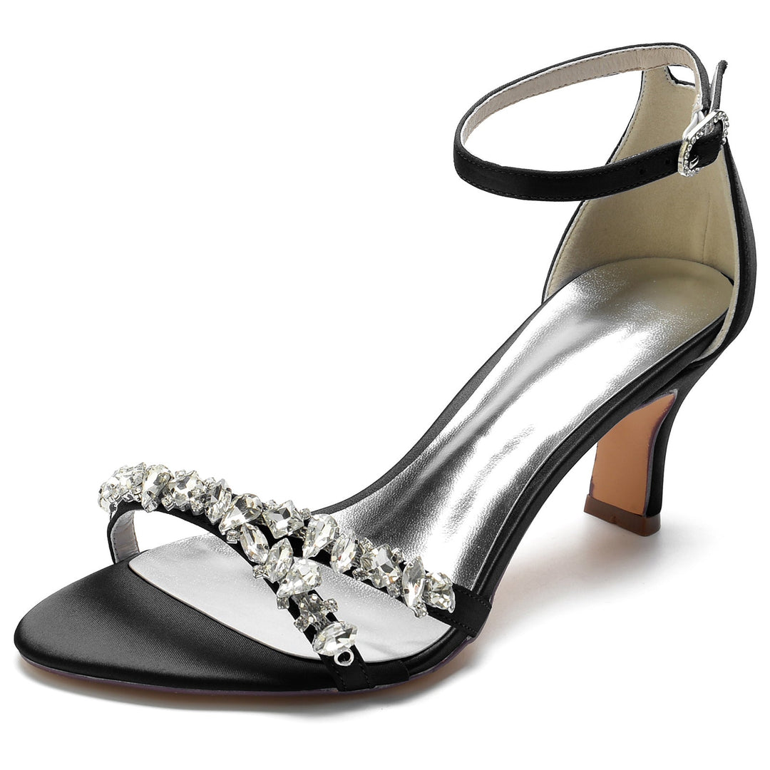Chaussures de Mariage pour Femmes, Chaussures de Mariée à Bout Ouvert et à Boucle Moyenne, Imitation Strass