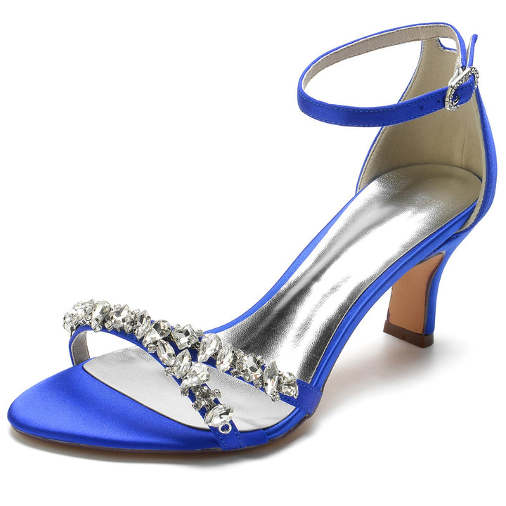 Chaussures de Mariage pour Femmes, Chaussures de Mariée à Bout Ouvert et à Boucle Moyenne, Imitation Strass