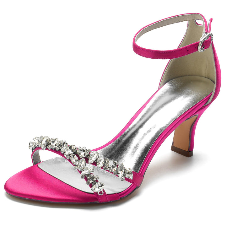 Chaussures de Mariage pour Femmes, Chaussures de Mariée à Bout Ouvert et à Boucle Moyenne, Imitation Strass