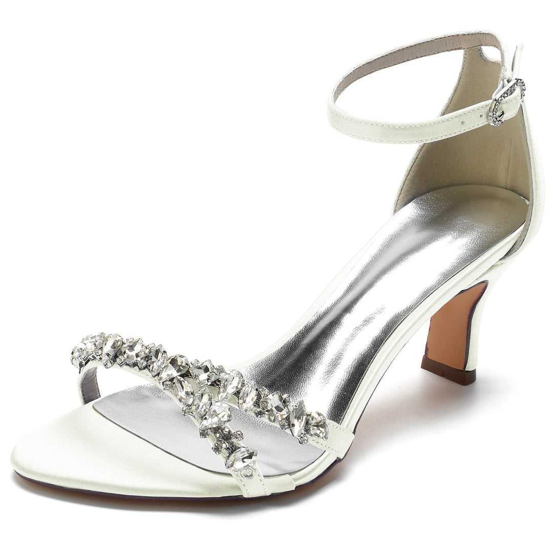 Chaussures de Mariage pour Femmes, Chaussures de Mariée à Bout Ouvert et à Boucle Moyenne, Imitation Strass