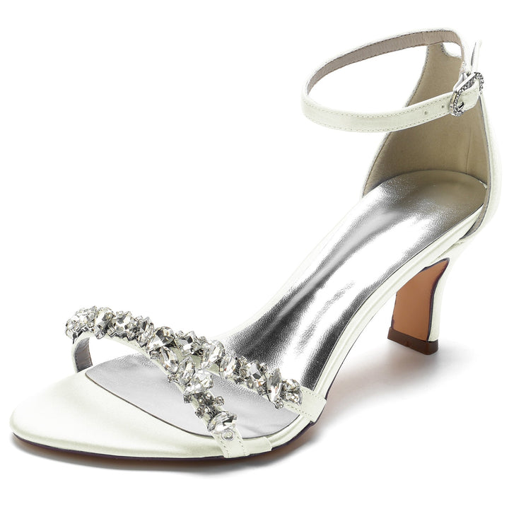 Chaussures de Mariage pour Femmes, Chaussures de Mariée à Bout Ouvert et à Boucle Moyenne, Imitation Strass