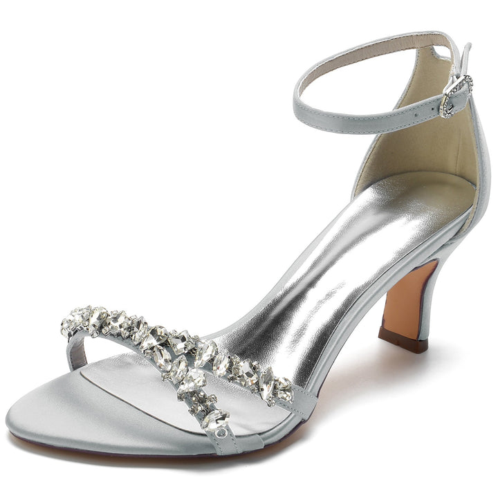 Chaussures de Mariage pour Femmes, Chaussures de Mariée à Bout Ouvert et à Boucle Moyenne, Imitation Strass