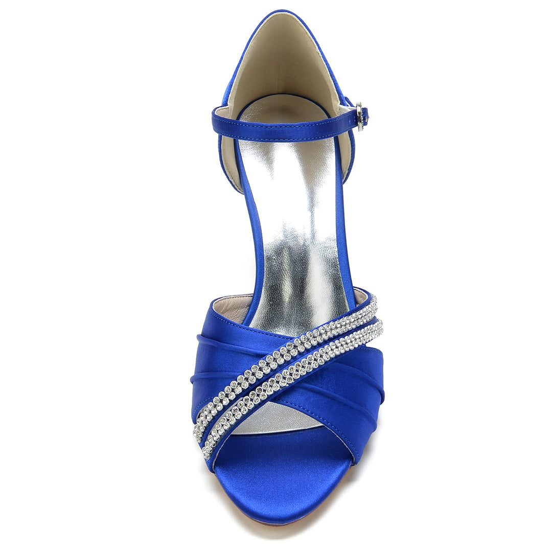Chaussures de Mariage pour Femmes, Chaussures de Mariée Rondes à Lanières en Cristal, Bout Ouvert, Talon Moyen