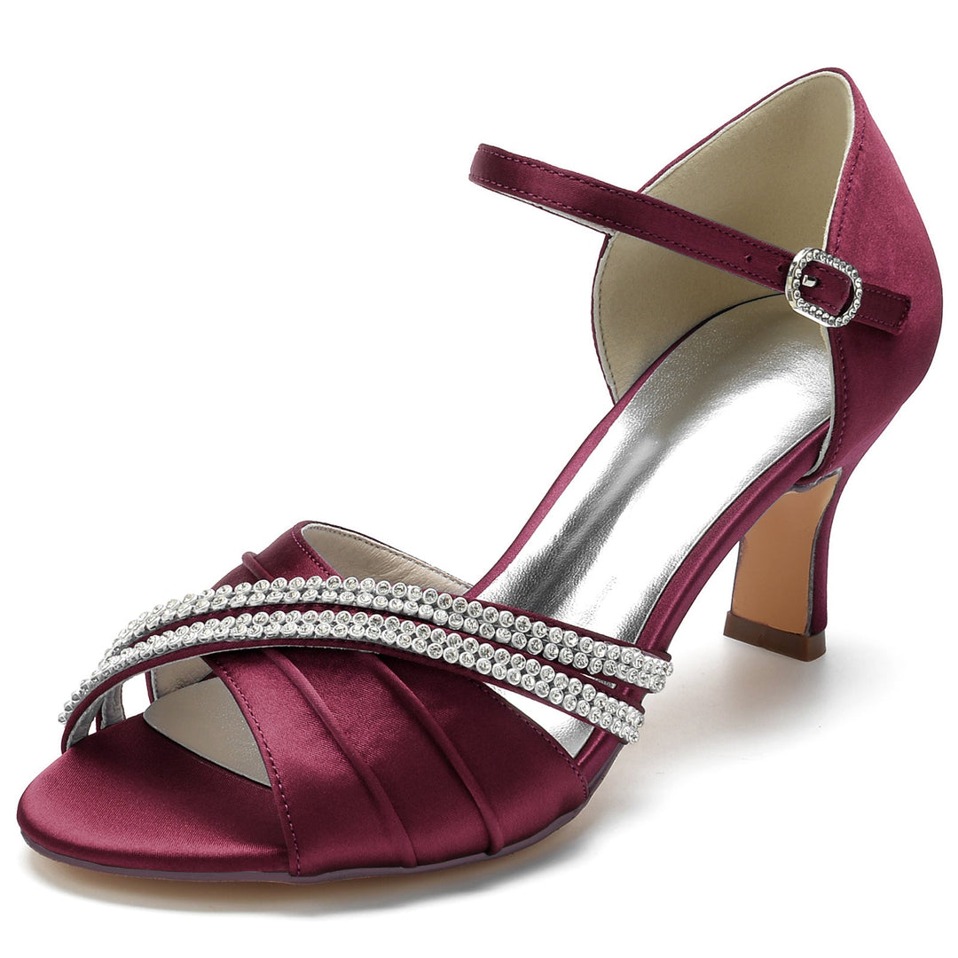 Chaussures de Mariage pour Femmes, Chaussures de Mariée Rondes à Lanières en Cristal, Bout Ouvert, Talon Moyen