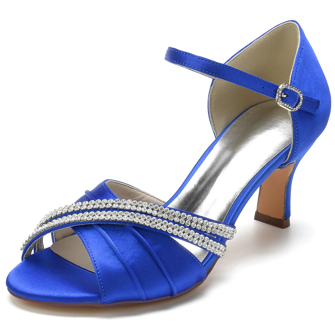 Chaussures de Mariage pour Femmes, Chaussures de Mariée Rondes à Lanières en Cristal, Bout Ouvert, Talon Moyen