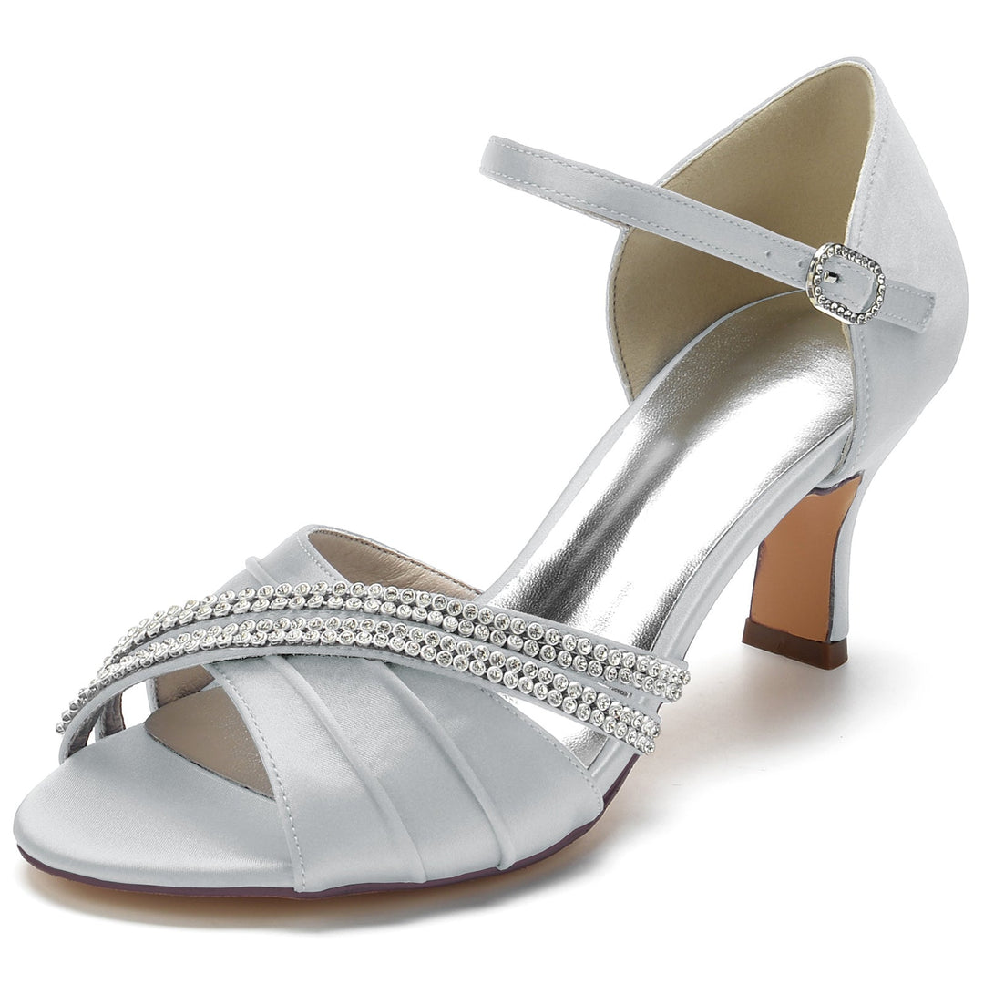 Chaussures de Mariage pour Femmes, Chaussures de Mariée Rondes à Lanières en Cristal, Bout Ouvert, Talon Moyen