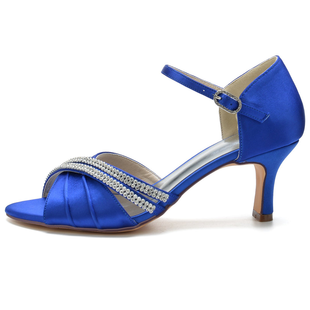 Chaussures de Mariage pour Femmes, Chaussures de Mariée Rondes à Lanières en Cristal, Bout Ouvert, Talon Moyen