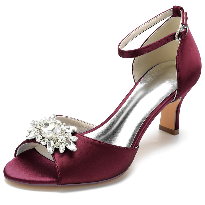 Chaussures de Mariage pour Femmes, Chaussures de Mariée Noires à Bout Ouvert et à Boucle avec Strass