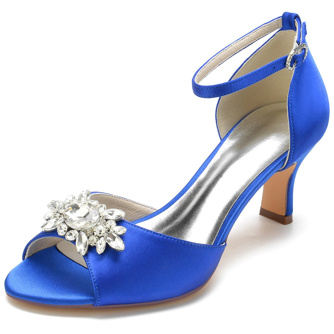 Chaussures de Mariage pour Femmes, Chaussures de Mariée Noires à Bout Ouvert et à Boucle avec Strass