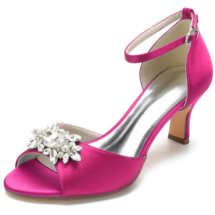 Chaussures de Mariage pour Femmes, Chaussures de Mariée Noires à Bout Ouvert et à Boucle avec Strass
