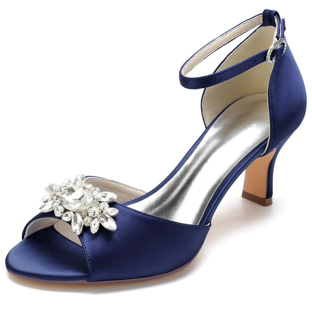 Chaussures de Mariage pour Femmes, Chaussures de Mariée Noires à Bout Ouvert et à Boucle avec Strass