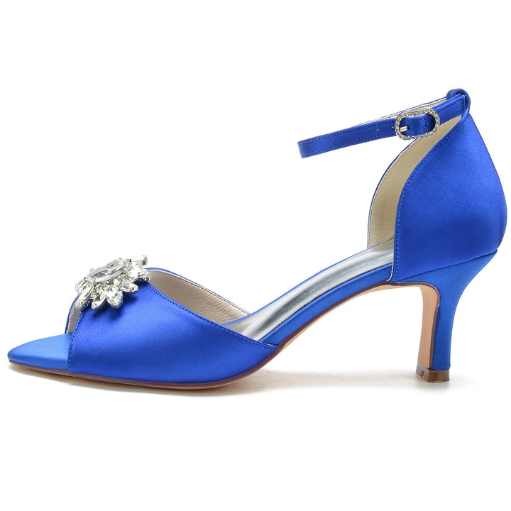 Chaussures de Mariage pour Femmes, Chaussures de Mariée Noires à Bout Ouvert et à Boucle avec Strass