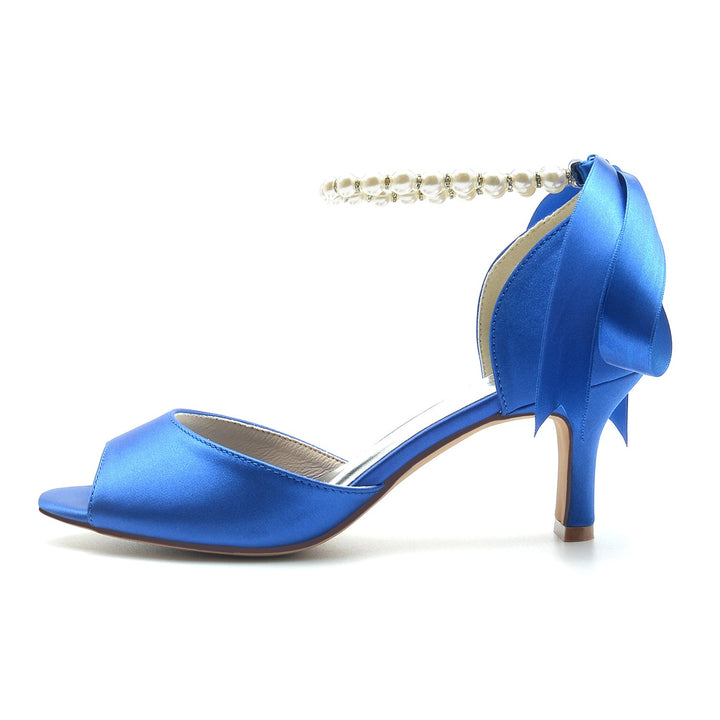 Chaussures de Mariage pour Femmes à Bout Ouvert et Talon Mi-Haut avec Perles