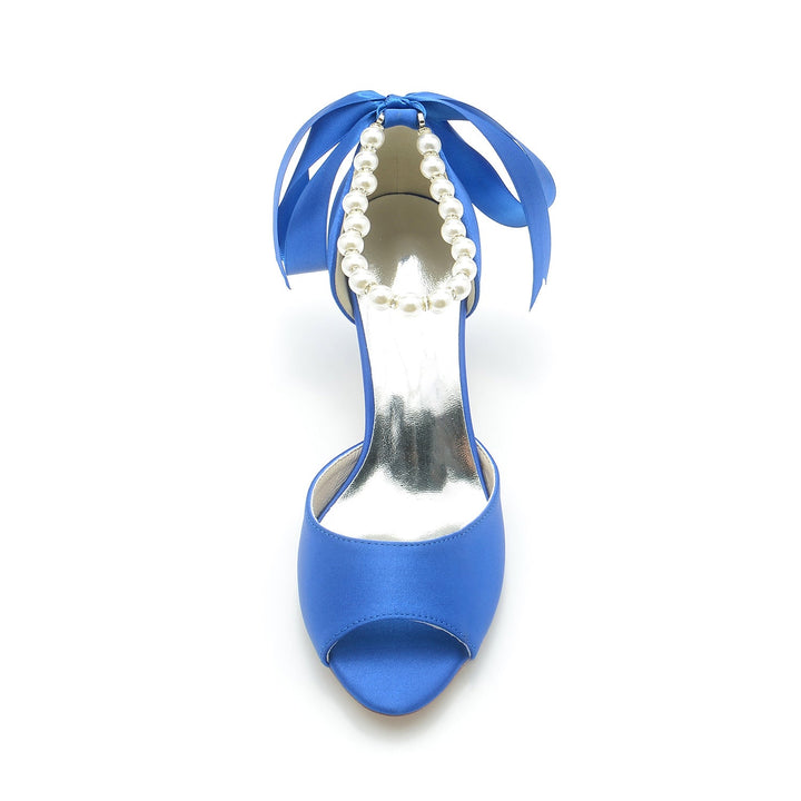 Chaussures de Mariage pour Femmes à Bout Ouvert et Talon Mi-Haut avec Perles