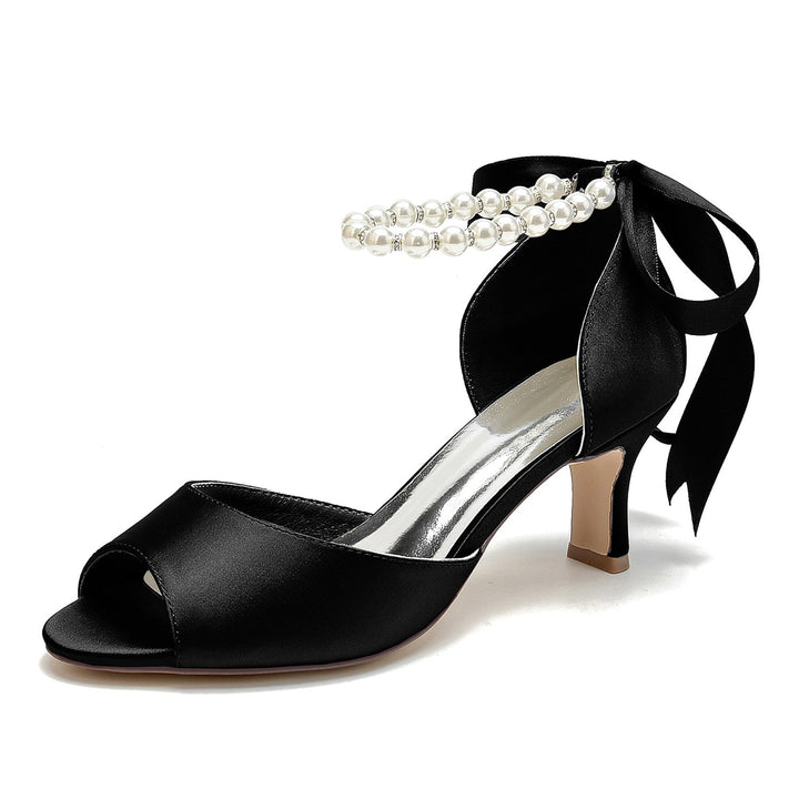 Chaussures de Mariage pour Femmes à Bout Ouvert et Talon Mi-Haut avec Perles