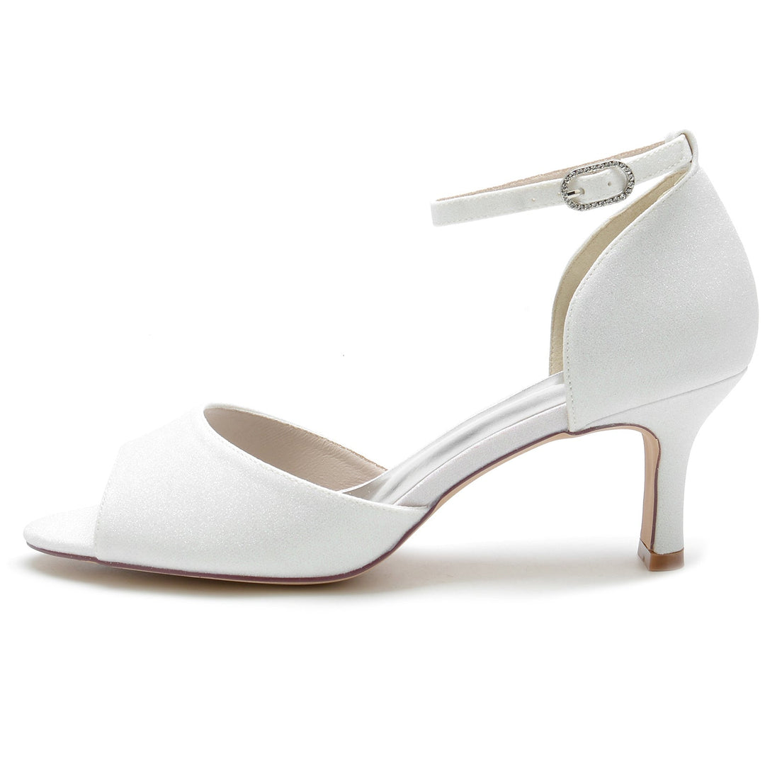 Chaussures de Mariage pour Femmes, Chaussures de Mariée Minimalistes à Bout Ouvert et à Talons Moyens avec Boucle