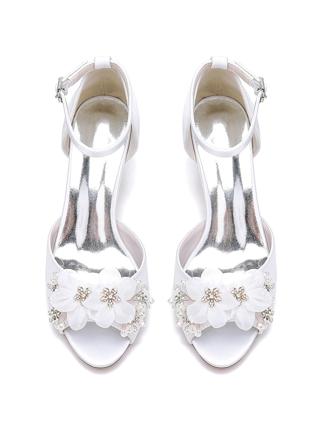 Chaussures de Mariage pour Femmes Fleurs Chaussures de Mariée à Talons Hauts et à Bout Ouvert