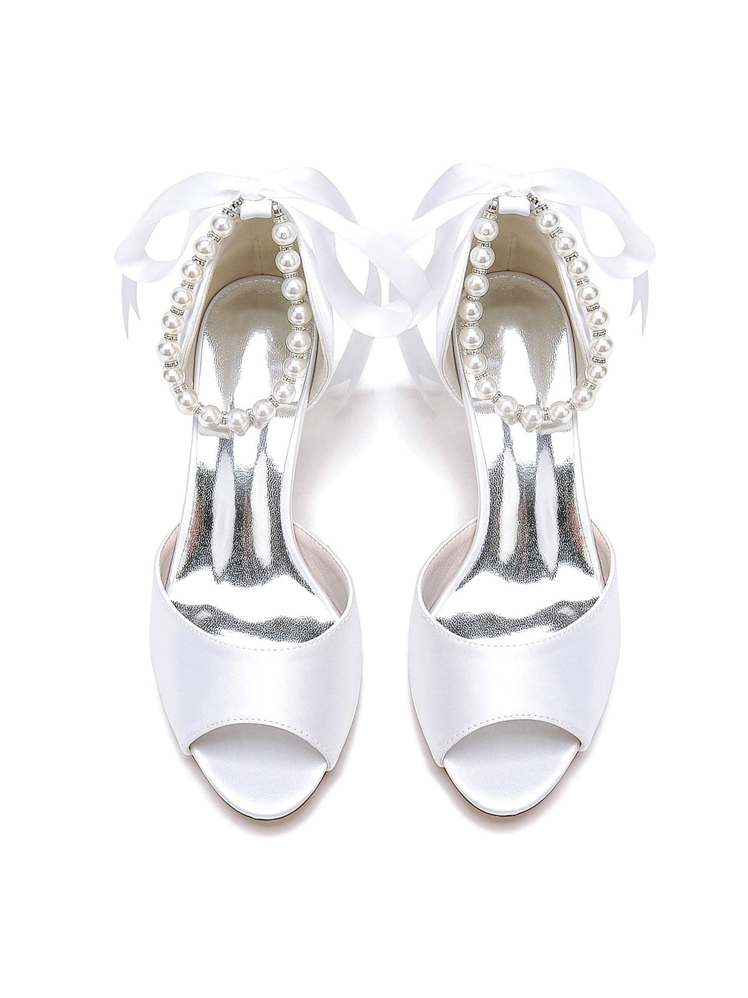 Chaussures de Mariée à Talon Moyen et Bout Ouvert pour Femmes avec Perles