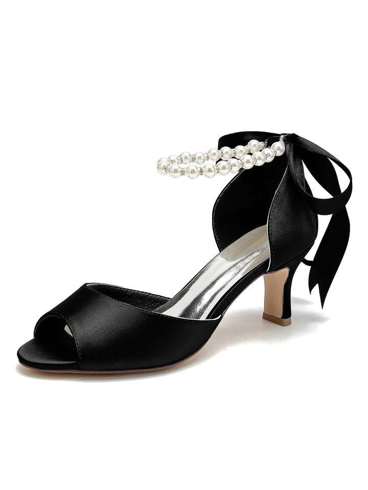 Chaussures de Mariée à Talon Moyen et Bout Ouvert pour Femmes avec Perles