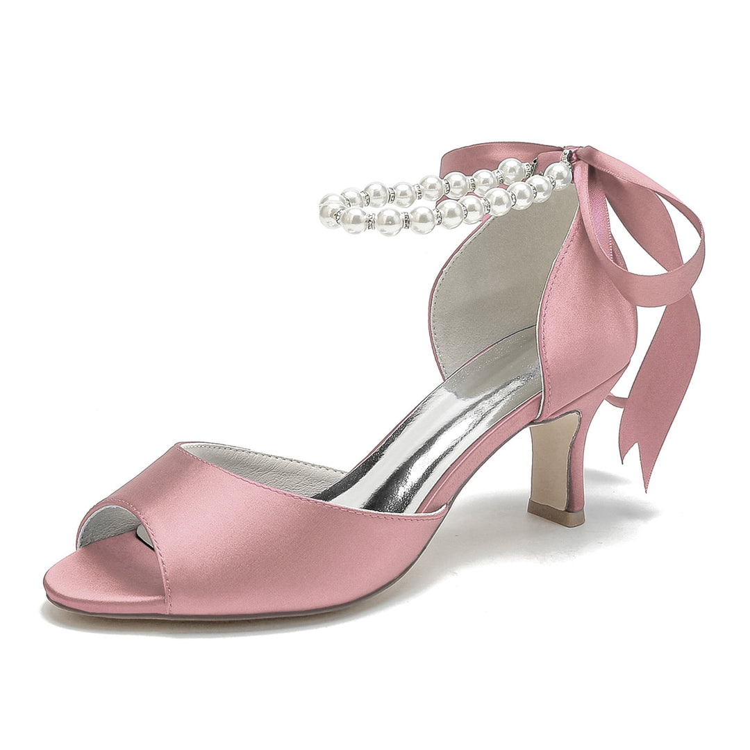 Chaussures de Mariée à Talon Moyen et Bout Ouvert pour Femmes avec Perles