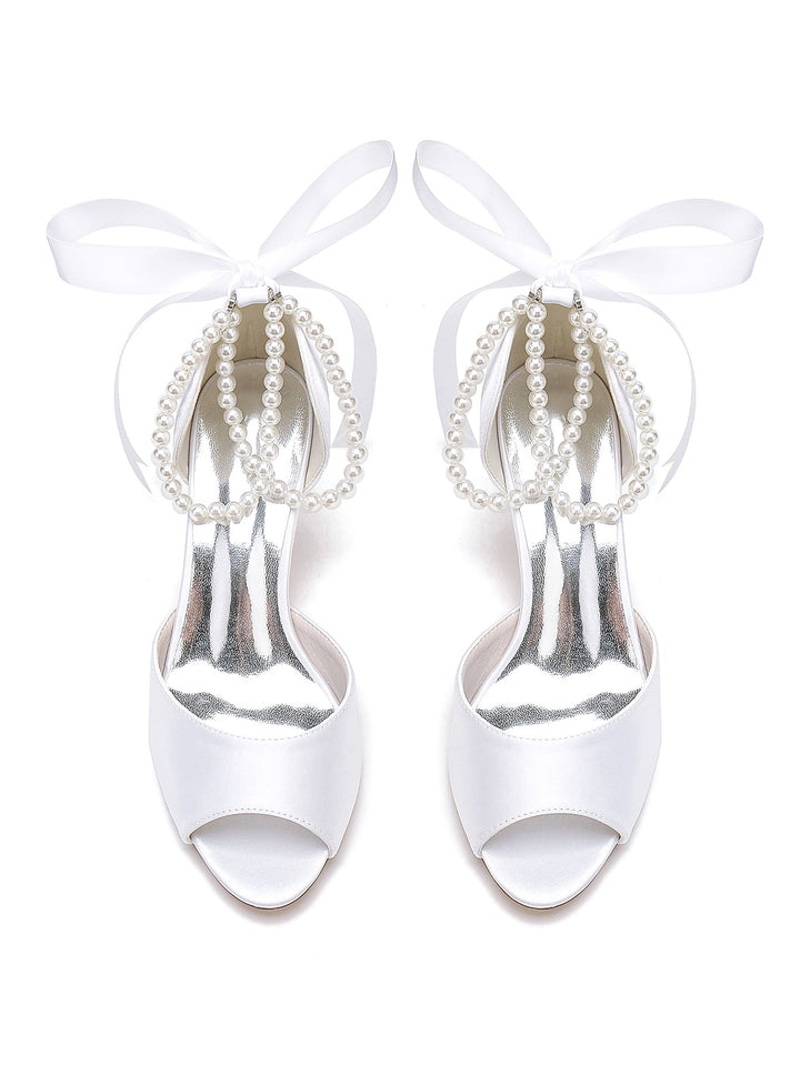 Chaussures de Mariée à Bout Ouvert et Talon Aiguille avec Nœud Papillon pour Femme