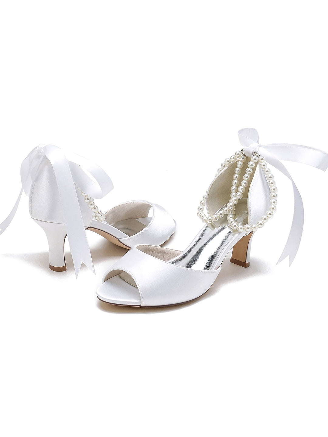 Chaussures de Mariée à Bout Ouvert et Talon Aiguille avec Nœud Papillon pour Femme