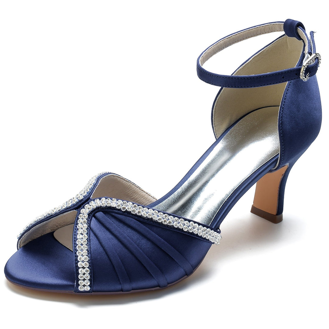 Chaussures de Mariage pour Femmes en Satin de Soie et Cristal, Bout Ouvert, Talon Moyen, Boucle, Chaussures de Mariée