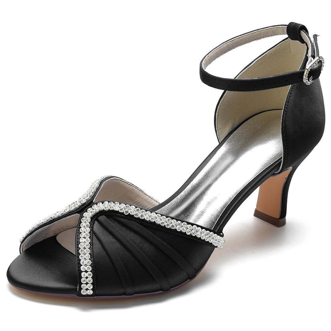 Chaussures de Mariage pour Femmes en Satin de Soie et Cristal, Bout Ouvert, Talon Moyen, Boucle, Chaussures de Mariée