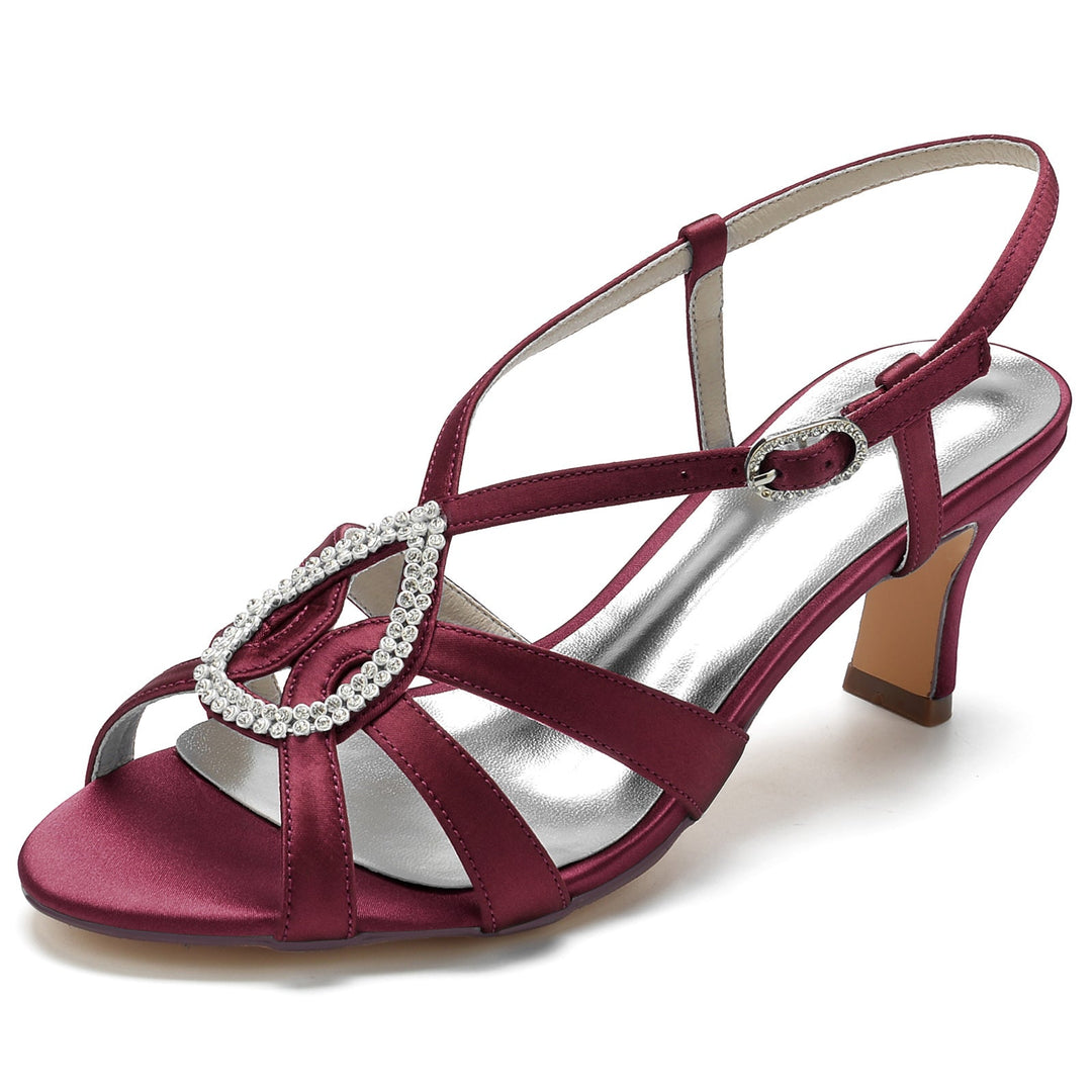 Chaussures de Mariage pour Femmes Peep Toe Cristal Talon Moyen Boucle Chaussures de Mariée Minimalistes