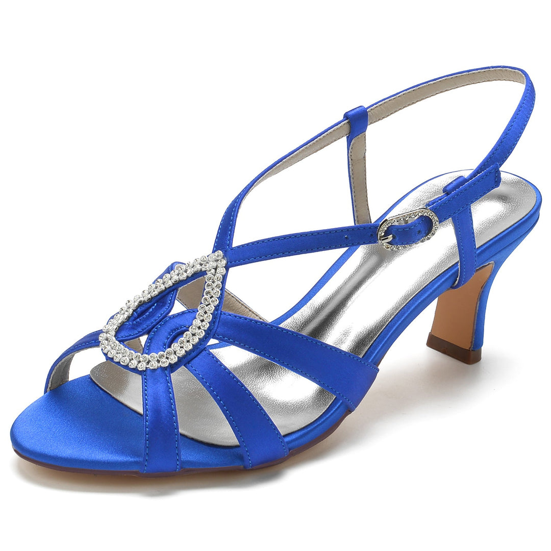 Chaussures de Mariage pour Femmes Peep Toe Cristal Talon Moyen Boucle Chaussures de Mariée Minimalistes