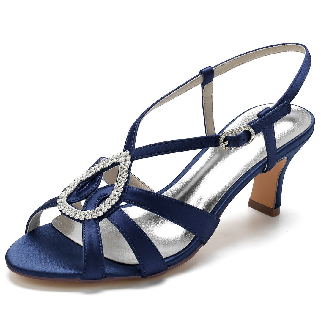 Chaussures de Mariage pour Femmes Peep Toe Cristal Talon Moyen Boucle Chaussures de Mariée Minimalistes