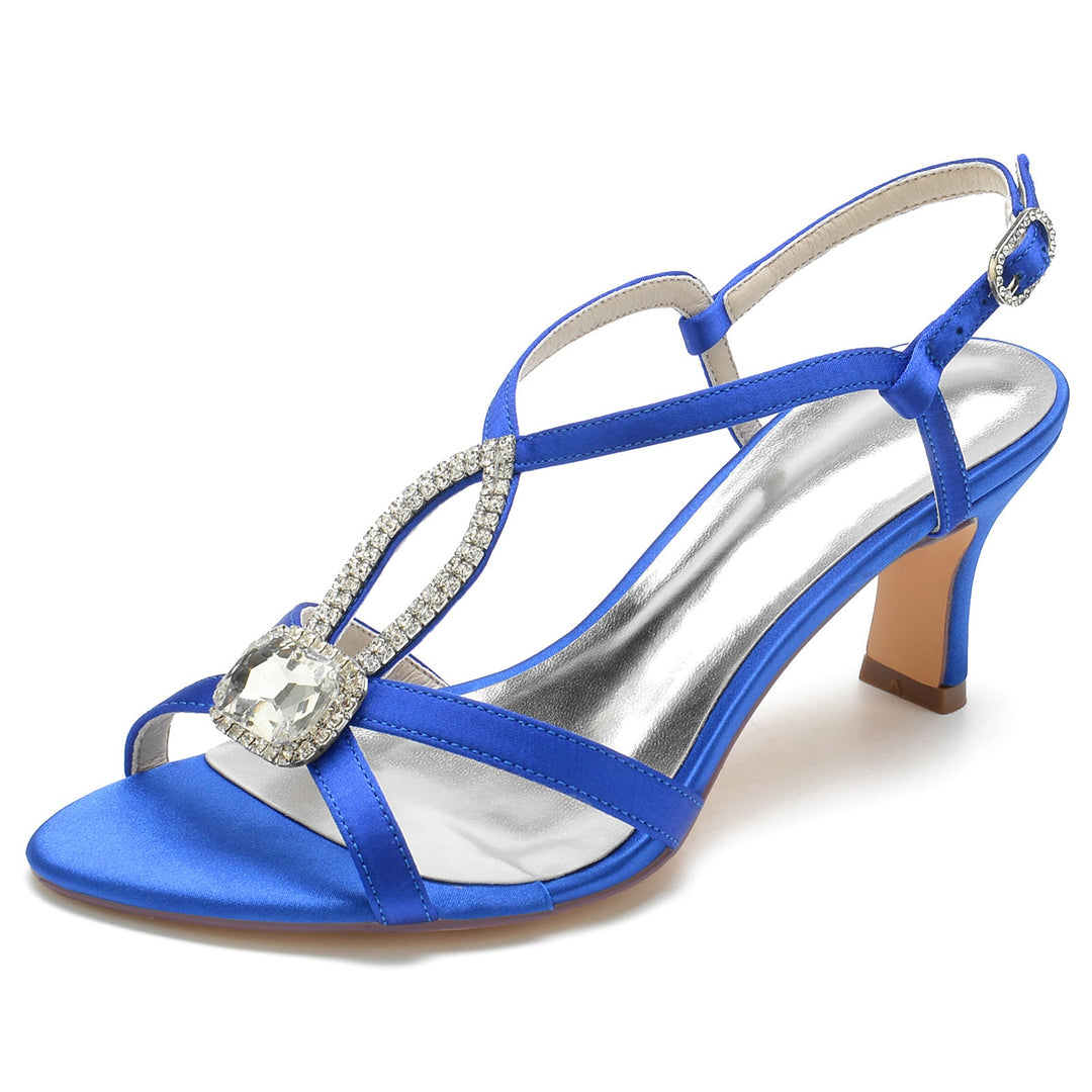 Chaussures de Mariage pour Femmes, Chaussures de Mariée Mi-Hautes à Bout Ouvert et à Lanières Carrées en Strass